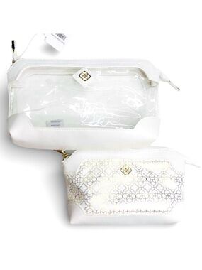 KENDRA SCOTT 2pk Cosmetic Pouches Travel Toiletry Bag Set White Gold NWT